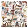 Set van 50 vintage Chinese stickers met lantaarns, bamboe en traditionele cultuurpatronen - Antieke Items Stijl 1-50 Stuks
