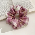 Pink and white plaid plush scrunchie accessory with soft checkered fabric texture - 1075B Raspberry Pink Plaid Scrunchie