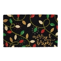 Detail of coconut fiber doormat with festive Christmas lights and merry and bright text - 40*60cm / Christmas Mat-1 (Merry & Bright)