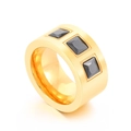 Luxurious wide titanium steel ring with three square black zircon inlays and golden finish - Gold Three Black Square Diamonds (KR107819-K) / US 7