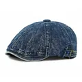 Donkerblauwe gewassen denim krantenjongenspet voor heren en dames met verstelbare riem - Eén Maat (55-60cm Verstelbaar) / Donkerblauw
