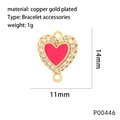 Detail view of 14mm x 11mm pink heart charm with gold plating and cubic zirconia inlay - Pink