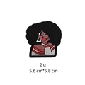 Detailed close-up of cartoon black girl embroidery patch with red headband and white earrings - Style 11 African Woman with Earrings
