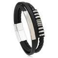 Macro detail of multi-layer braided leather bracelet with magnetic metal clasp - Black 06