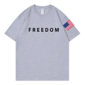 Grey cotton t-shirt with black FREEDOM print and US flag patch on the sleeve - S / Gray