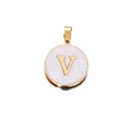 Vintage stainless steel 22mm round pendant with shell inlay and golden letter V - Letter V / 22mm (1 Piece/Pack) / Gold