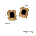 Vintage 18k gold plated stainless steel wave earrings with black rectangular stones - Black Enamel Style (ER140-GD)
