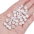 White 4x7mm acrylic bead with gold letter V for personalized DIY jewelry making - Letter V