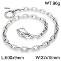 Men's silver punk wallet chain featuring large square links and dragon head buckle clasp - Beast Head Carving Style (60cm) (KK155-Z)