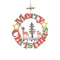Decorazione natalizia in legno Merry Christmas con renne e pini su sfondo bianco puro - Stile Alce