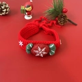 Handmade red knit pet Christmas collar with candy ornament and snowflake details - Candy