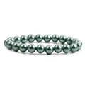 Deep peacock green round pearl beaded bracelet with a lustrous finish on white background - Green