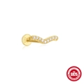 Gold plated S925 silver wavy helix piercing stud with sparkling cubic zirconia stones - Gold #11 (Wave Zirconia)