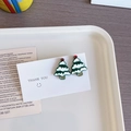 Detail of cute layered Christmas tree earrings with colorful enamel on a white tray - Christmas Tree - Stud