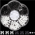 3D black and white resin bow nail charms set with mixed pearls in a clear petal box - Trending Style 6