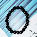 Bracciale di pietre nere lucide con sfere di ossidiana rotonde da 8mm ad alta lucentezza - Vetro Nero