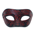 Classic masquerade half face mask for men with matte black base and red glitter scrollwork - Red Black