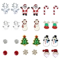 Christmas earring set with 12 pairs of festive reindeer, snowflake and tree motifs - 12 Pairs Christmas Earrings Set 2