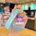 StellaLou lavender rabbit keychain in blue glitter liquid bathtub with Good Luck strap - Bubble Bath Quicksand - Rabbit