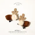 Christmas reindeer antler hair clips with golden glitter, brown ears and plush fur balls - Gold Glitter Antler Style (AFTS6-1)