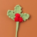 Handmade crochet Christmas bouquet accessory with red berries and green woven leaves - Red Berry Stem - Light Green
