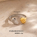 Bague ouverte bicolore en acier inoxydable doré et argenté avec texture ondulée - Texture Artistique (Style 8)