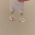Pink enamel rocking horse earrings with heart-shaped diamonds and golden geometric links - Silver Pin-Pink Rocking Horse (HE30361--1)