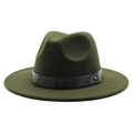 Macro detail of dark green fedora with snakeskin leather band and gold stud accent - Army Green