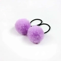 Autumn winter kids high elastic hair tie with purple double plush pom pom decoration - Purple