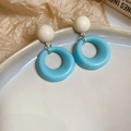 Retro resin drop earrings featuring cream white and light blue circular pendants - 10# Silver Pin - Blue Round
