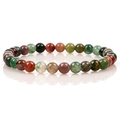 Multi-color 6mm natural gemstone beaded stretch bracelet with polished round tiger eye stones - India Agate