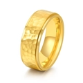 Neutral style golden titanium steel ring with hammered texture on white background - US 7 / Gold