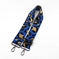 Detail of blue and gold leopard print woven bag strap with adjustable metal buckles - Blue Gunmetal Buckle