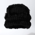 Cappello a secchiello in pelliccia di coniglio nera con calda fodera invernale in peluche - Taglia unica / Nero