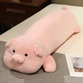 Plush pink pig long bolster pillow toy with soft faux fur and cute animal features - Pink Pig - Faux Rabbit Fur