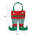Christmas elf leg candy bag with green stripes and white pom-poms, 38cm x 25cm size - Striped Red Waist Style