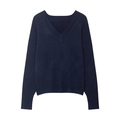 Classic navy blue V-neck knit sweater with ribbed cuffs and hem for a relaxed fit - S / Navy Blue