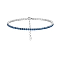 Adjustable 2mm S925 sterling silver tennis bracelet with single row of blue gemstones - Platinum 2mm Blue Zirconia (16.5+5cm)