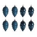 Detail of 8-piece dark blue metallic pine cone ornaments for Christmas tree decor - Set of 8 / Navy Blue