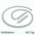 Collier à mailles gourmette en acier inoxydable argenté 600x8mm avec fermoir carré - Collier Argent 600x8mm