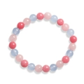 Détail des perles en pierre naturelle 8mm rose et bleu pour bracelet élastique - Calcédoine Bleue + Pierre Rouge + Quartz Rose