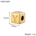 Golden titanium steel cube pendant with engraved letter Y for DIY jewelry making - Letter Y / Gold