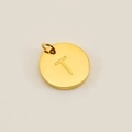 Polished golden stainless steel round pendant featuring an engraved letter T charm - Letter T (XRS-1456) / Gold