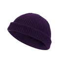 Detailed close-up of dark purple knit beanie showing chunky texture and ribbed cuff - One Size / Purple