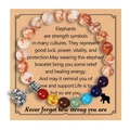 Pink zebra bead friendship bracelet with silver elephant charm on inspirational card - Elephant Charm Red Network Chakra With Card