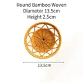 Handmade 13.5cm round bamboo woven coaster with natural spiral pattern and hollow edge - Round Star Bamboo Weave / Diameter 13.5cm