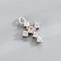 Silver cross pendant with six sparkling zircon stones and a circular ring attachment - Six-Diamond Cross (Accessory 038-9#)
