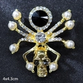 Vintage spider skull brooch with black gemstone, rhinestones and pearls 4x4.3cm - Spider Skeleton