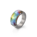 Silver stainless steel ring with rainbow iridescent gemstone in a wide band design - US 7 / Silver Rainbow (KR51547-K)