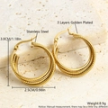 Three-layer C-shaped 18k gold plated stainless steel hoop earrings with textured finish - EH06-5 Large Hammered Surface / Gold